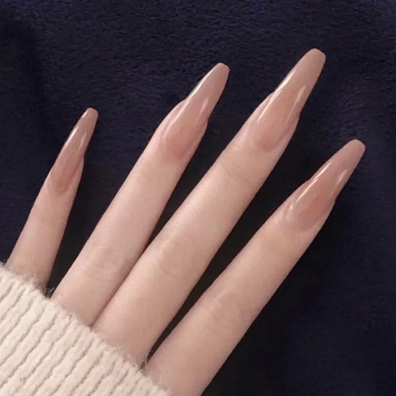 

Long Press On Nails nude full cover wearable artificial nails with jelly glue japanese nail tips for girls free shipping