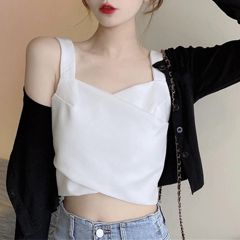 New Design Women Black White Camis With Zipper Feamle Simple Sexy Sleeveless Short Tank Tops Camisole
