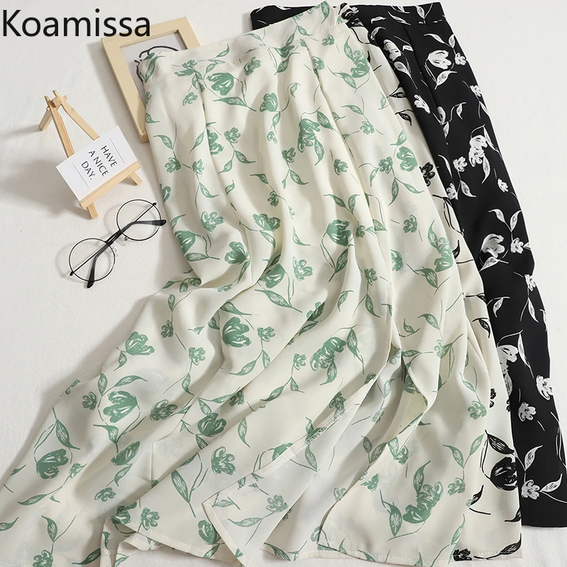 

Koamissa Floral Women Chiffon Long Skirt High Waist Chic Fashion Lady Flower Skirts Split Summer 2022 New Bottom Faldas Dropship