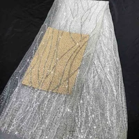 fashionable striped white bridal wedding lace fabric platinum silver glitter tulle mesh dress material veil garment accessories