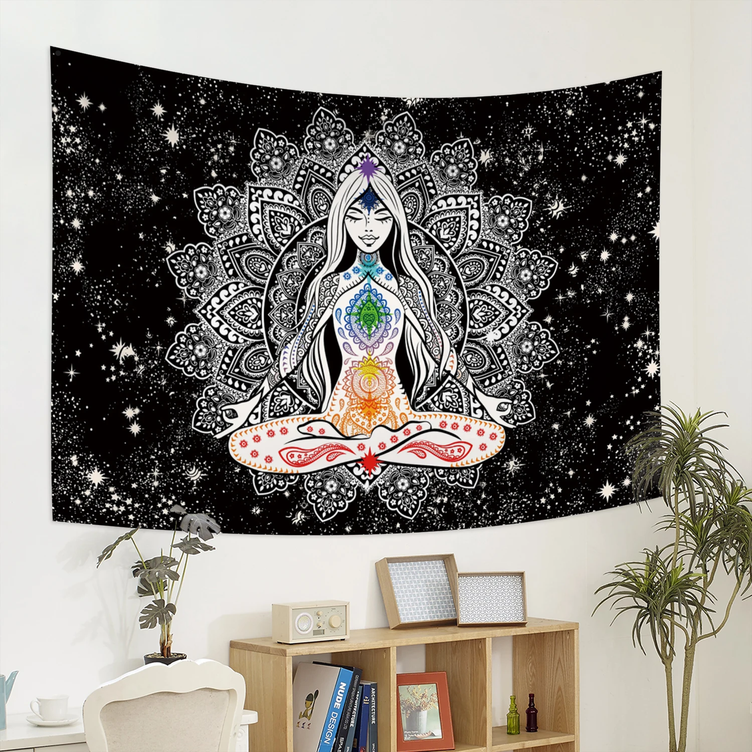 

Seven Chakra Tapestry Mandala Tapestry Trippy Black and White Tapestry Boho Yoga Meditation Tapestry Wall Hanging for Bedroom