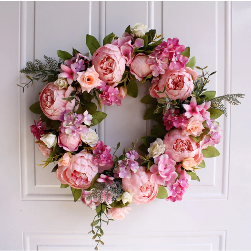 

Artificial Flower Garland Wedding Party Decor Home Front Door Wall Wreath Hanger Wedding Simulation Peony Rattan Ring Decoration