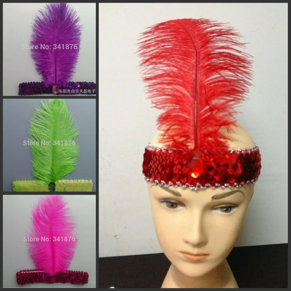 

Party Decoration Elastic Band Ostrich Feather Headband Headdress Jewelry For Halloween Xmas COSPLAY Performances Dress Up