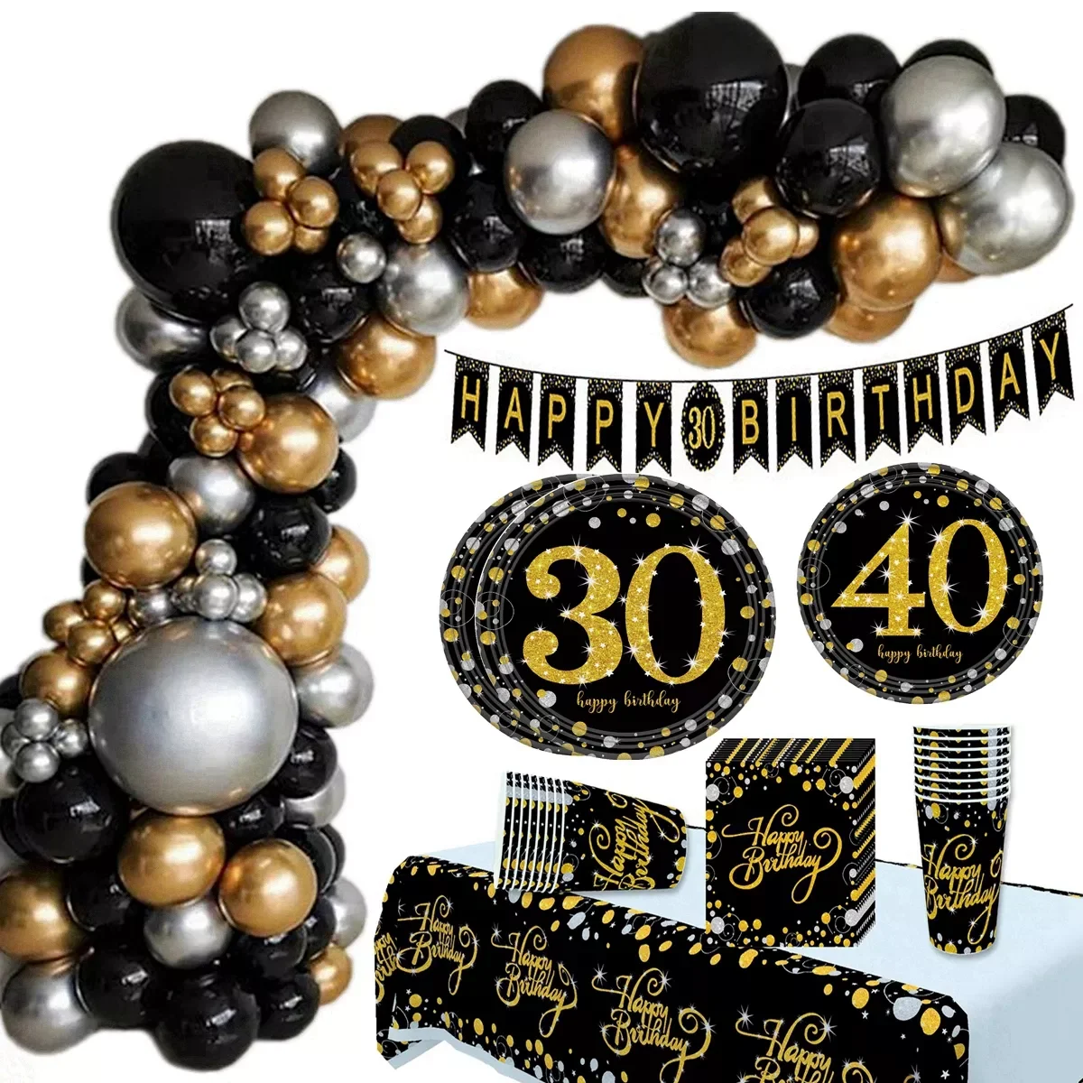 

Black Gold Birthday Background 30 40 50 Years Birthday Party Decor Adult 30th 40th 50th Birthday Party Supplies Anniversary