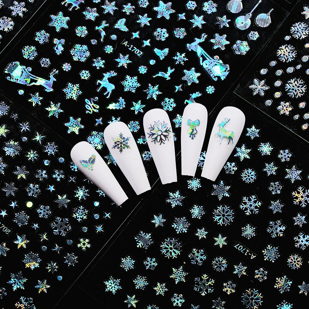 

12PCS/Kit Holographic Snowflake 3D Nail Art Stickers Gold/Silver Laser Nail Decal Self-Adhesive DIY Snowflakes Nail Slider &*7