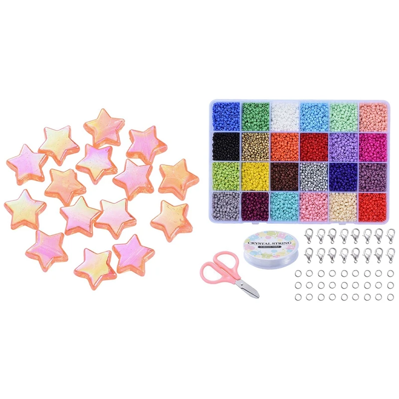 

1 Set 24 Colors 3mm Colored Small Glass Beads & 1 Set 10mm Environmental Protection Glue Five-Pointed Star Beads