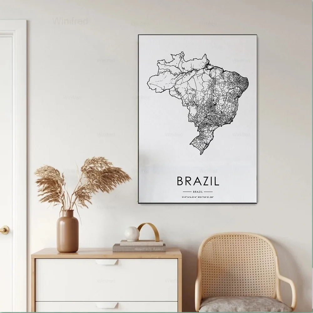 

Brazil Map Poster Abstract Country Road Map Wall Art Painting for Living Room Decoration Modern Home Decor Art Canvas Print