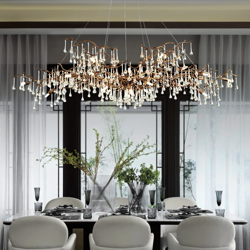 

Modern crystal chandelier golden branch lighting French luxury villa luxury living room crystal lamp