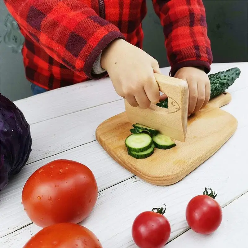 Safe Kitchen Cutting Toy Kids Wooden Cooking CutterFish-Shaped Children'S Kitchen Tools Cute Vegetables Fruits Knife Safety images - 6