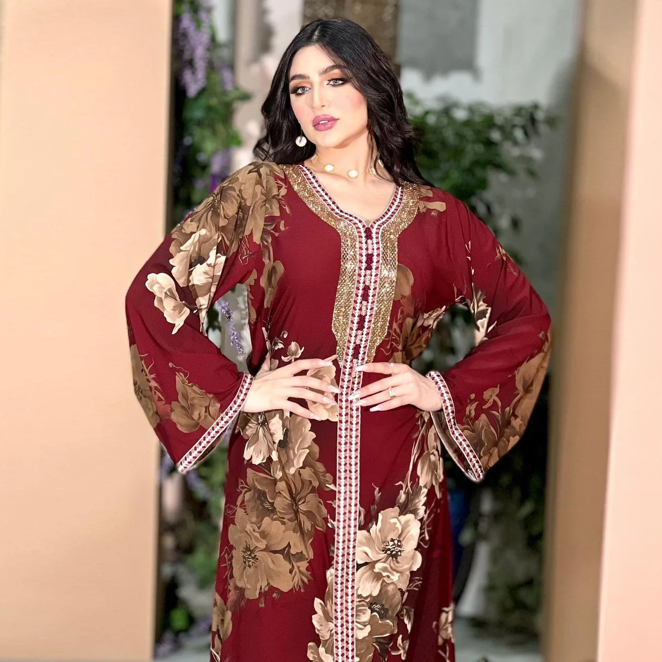 ICCLEK 2023 Summer Flower Moroccan Caftan Royal Women Dubai Muslim Abaya For Women Turkish Muslim Long Woman Dress
