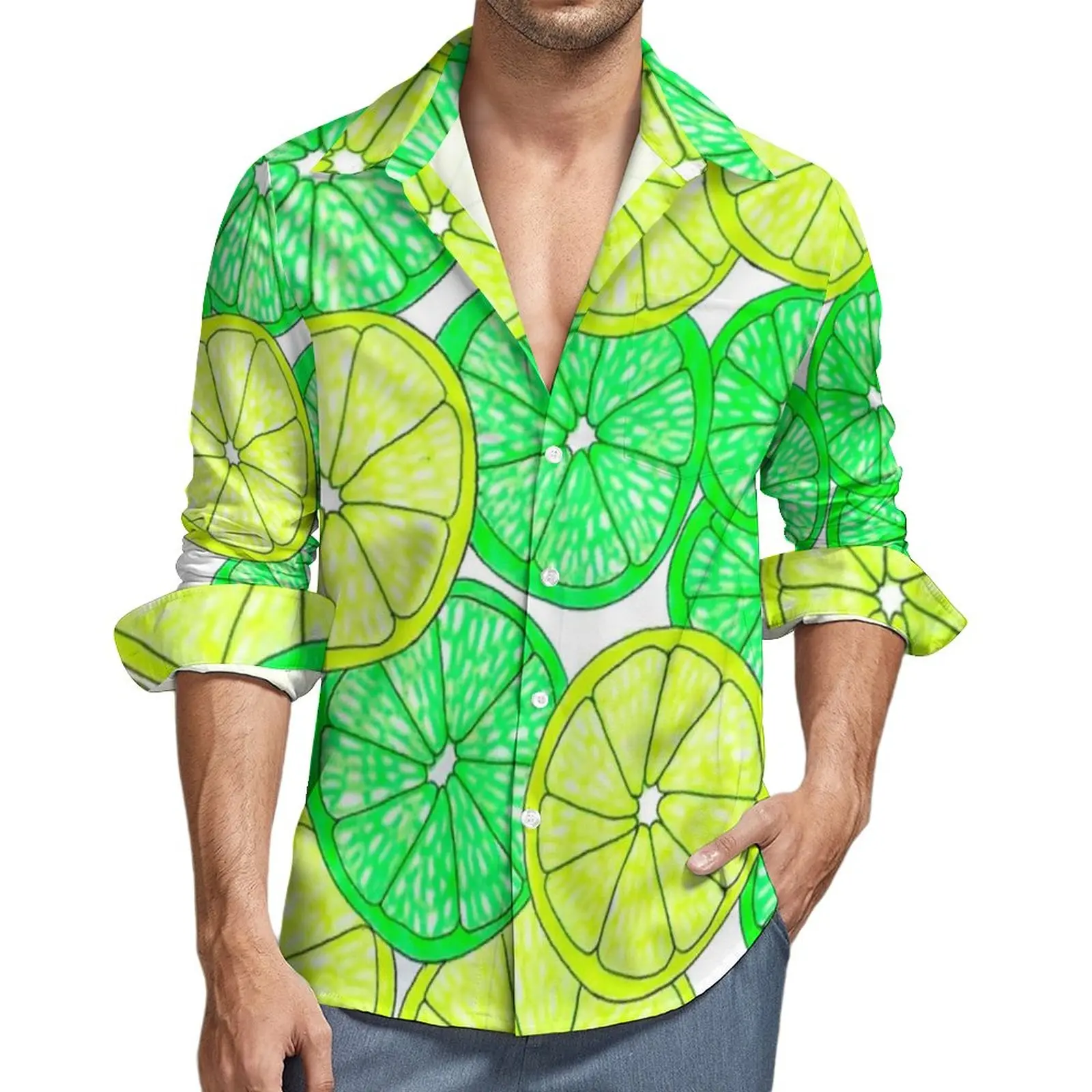 

Стильная Повседневная рубашка с лимонами и лаймом; Мужская яркая Цитрусовая рубашка с изображением фруктов; Весенние блузки в стиле ретро с длинными рукавами; Одежда большого размера