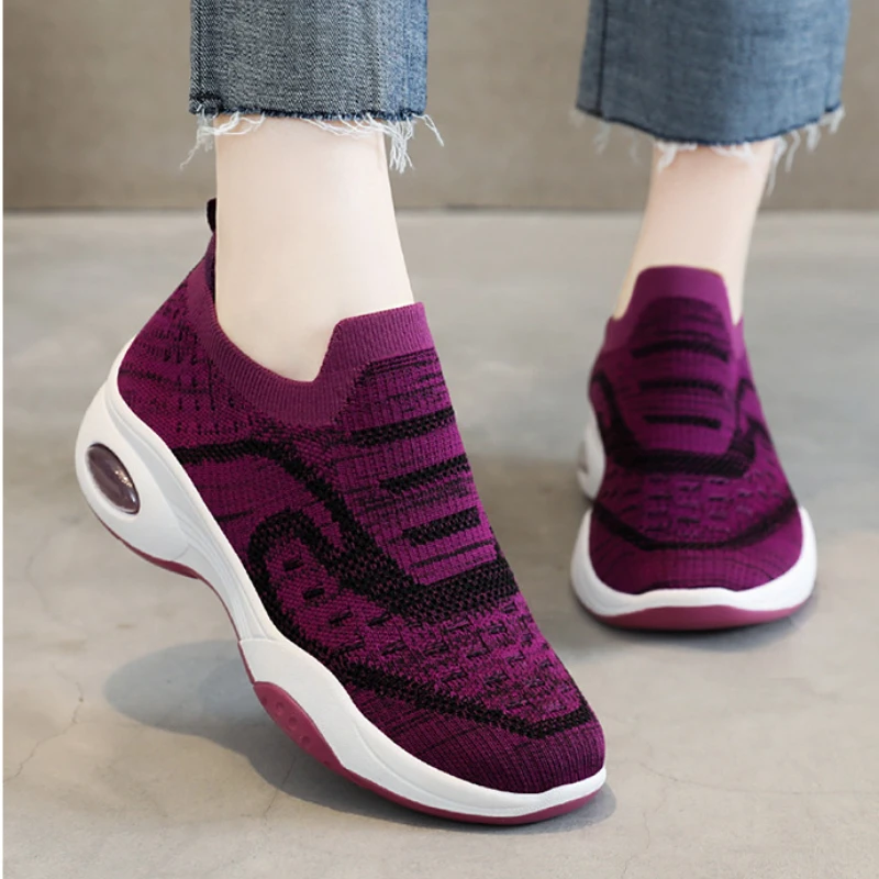 

Spring Women Casual Shoes Fashion Slip on Platform Wedges Tenis for Women Knitted Mesh Sock Sneakers Shoes Zapatillas De Mujer