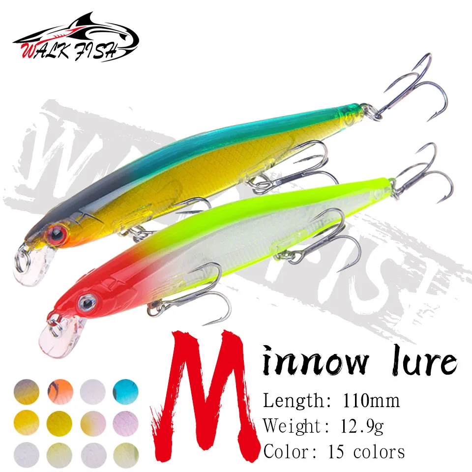

WALK FISH Fishing Lures 11cm 12.9g Sinking Minnow Wobblers Plastic Artificial Baits With Hook for Bass Pike Carp Swimbait Tackle