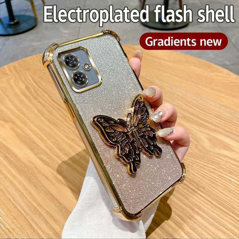 Чехол для телефона Motorola G54 сверкающая наклейка держатель-бабочка защитный чехол