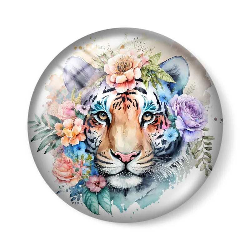 Watercolor flower action pattern DIY Tiger Ox deer horse 10pcs 2-30mm Round photo glassdemo flat back Making findings