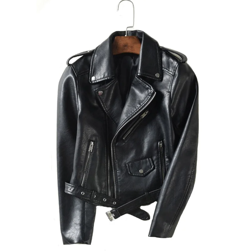

High Quality With Belt Autumn Women Leather Jacket 5 Colors Moto Biker Asymmetric Zipper Female Faux Leather Coat Outwear
