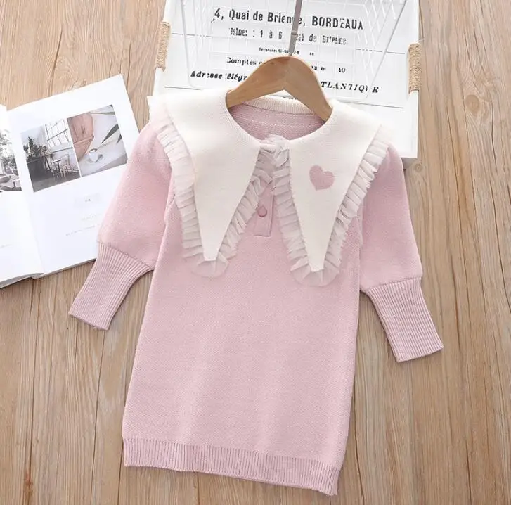 

Retail 2022 Baby Girls Fall Fashion Knittng Love Pattern Sweater , Princess Kids Cute Pullovers 2-6T