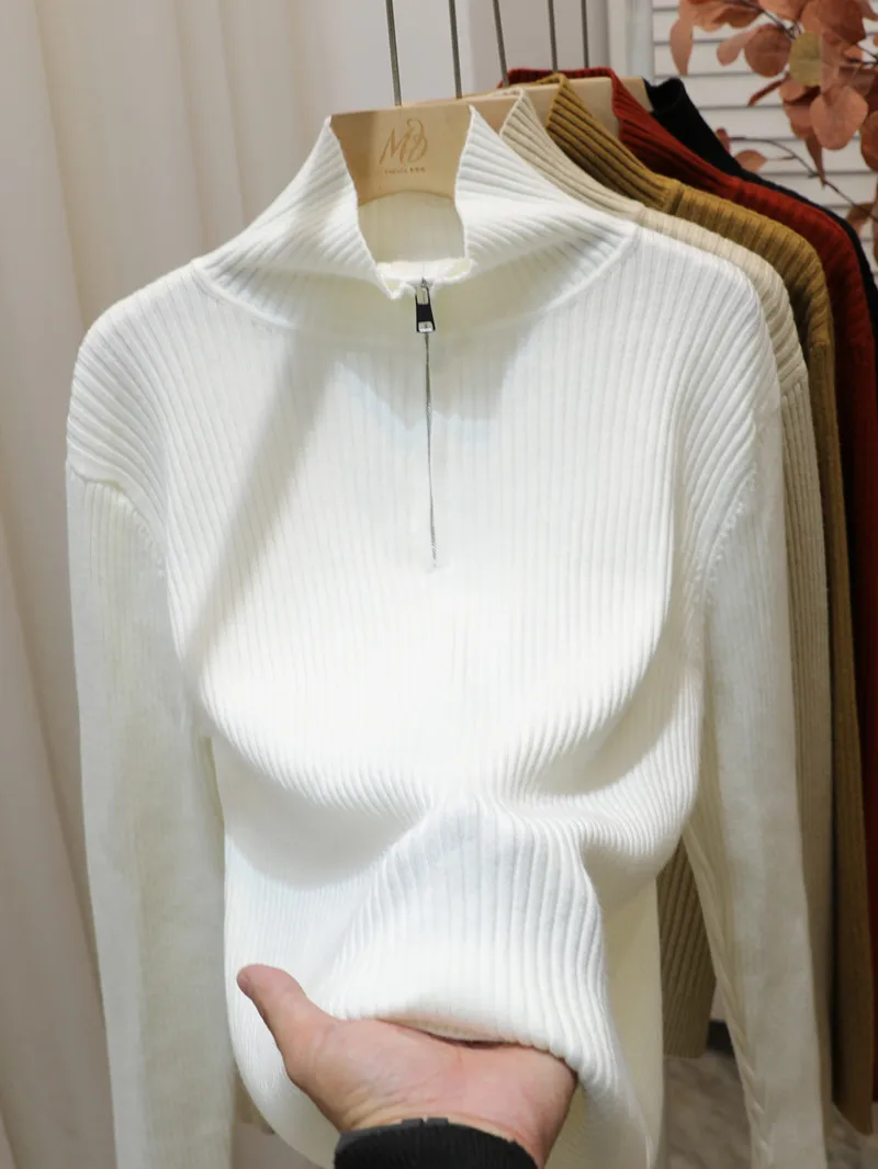 Черная водолазка на молнии женская весенняя одежда внутренняя нижняя рубашка