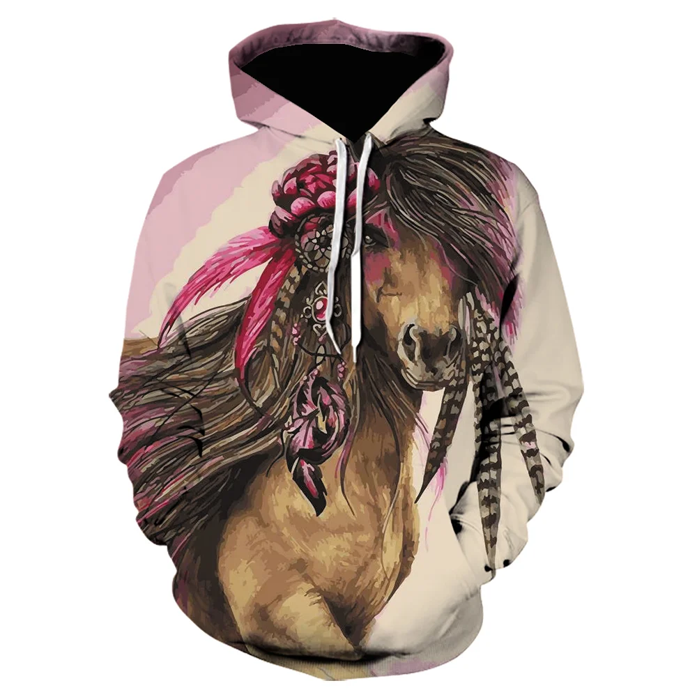 Hot Selling New Men's Large 3D Casual Fashion Top Hooded Outdoor Sports Shirt Horse and Animal Print Sweater Casual Fashion Top