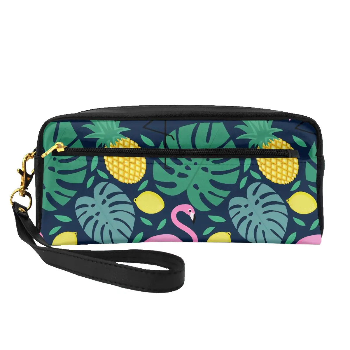 

Funny Palm Leaves Leather Storage Organizers Pineapple Flamingo Lemon Multi-purpose Makeup Bag Bathroom For Girls Cosmetic Bags