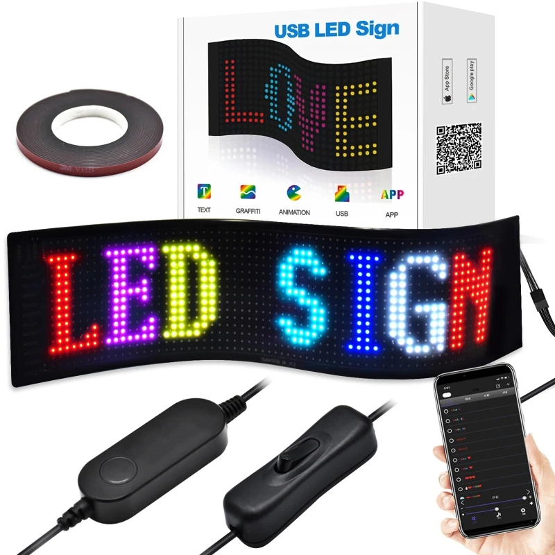

Portable Car Accessory Easy Installation Soft LED Display Durable USB Charging Car LED Screen Mobile APP Control Screen