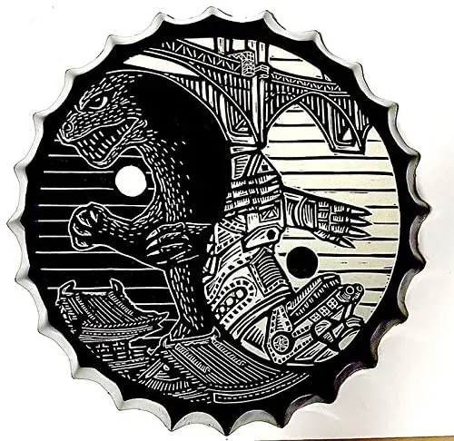 

Royal Tin Sign Bottle Cap Metal Tin Sign Monsters in Gossip Diameter 13.8 inches, Round Metal Signs for Home and Kitchen Bar