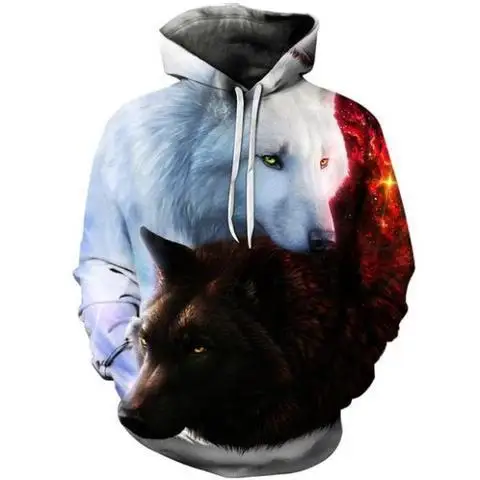 brand fashion animal 3D printed hoodie, men and women personalized design sweatshirt snow double Wolf hoodie harajuku hoodie