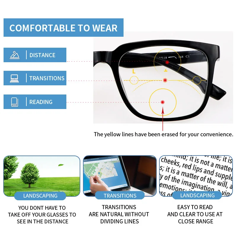 Фотохромные серые прогрессивные очки для чтения мужчин большие полноразмерные