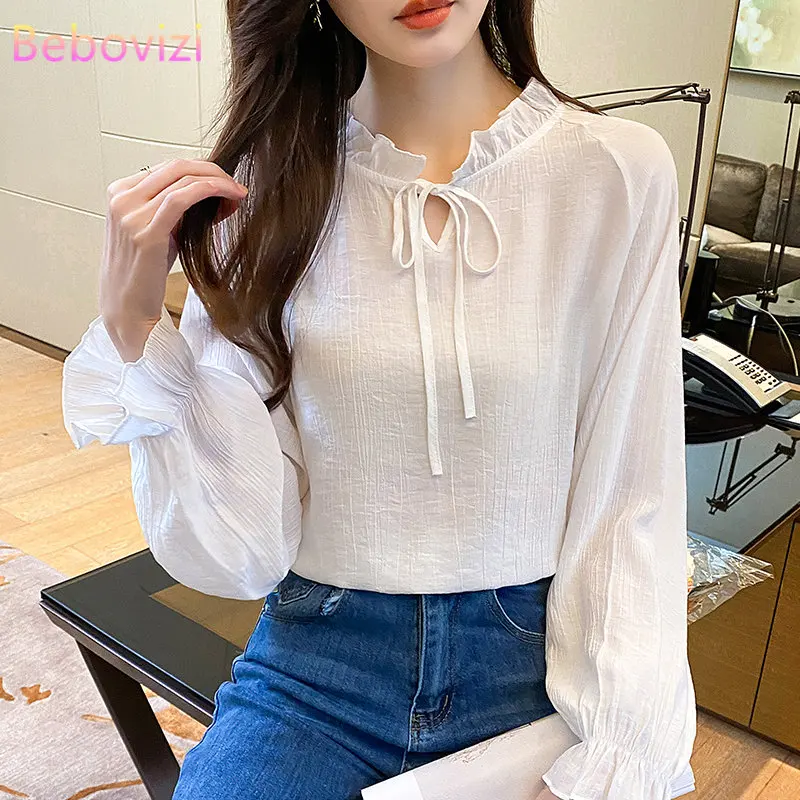 

Женская шифоновая блузка с длинным рукавом, повседневный топ в Корейском стиле на осень, 2022