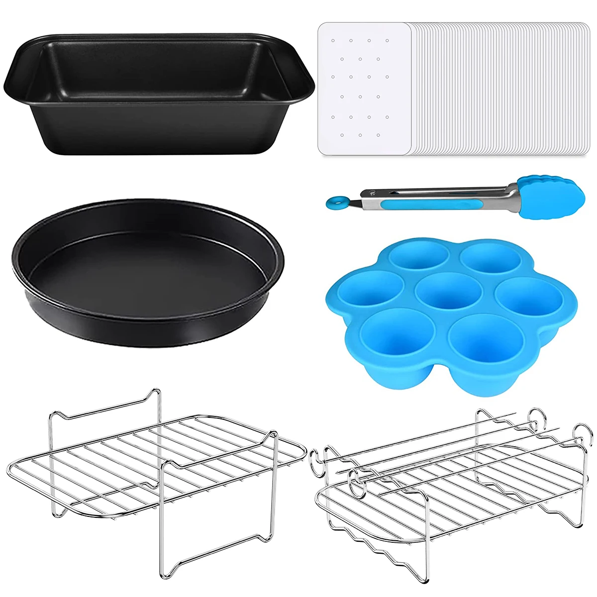 

7 шт. аксессуары для фритюрницы, набор для готовки и выпечки с кастрюлей для пиццы, подставка для торта, гриля, со шпажками, подставка для гото...