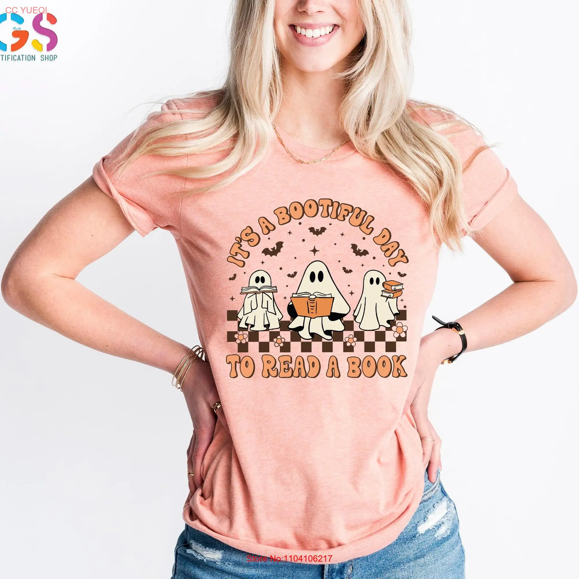 Это счастливый день чтения книги футболка на Хэллоуин призрак библиотеарь для