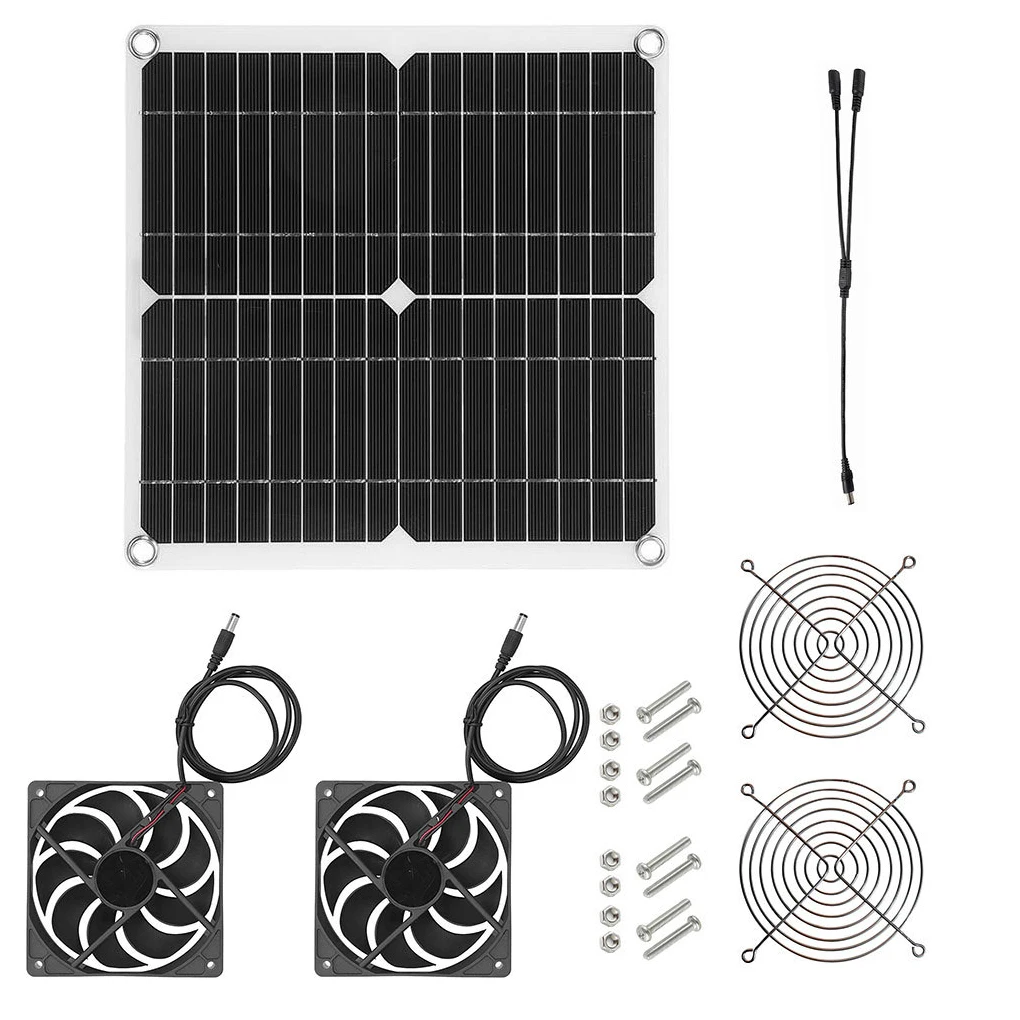 

12V Solar Panel Powered Fan Set Mini Exhaust Comfortable Temperature Cooling Device Air Extractor Double Fans for Chicken House