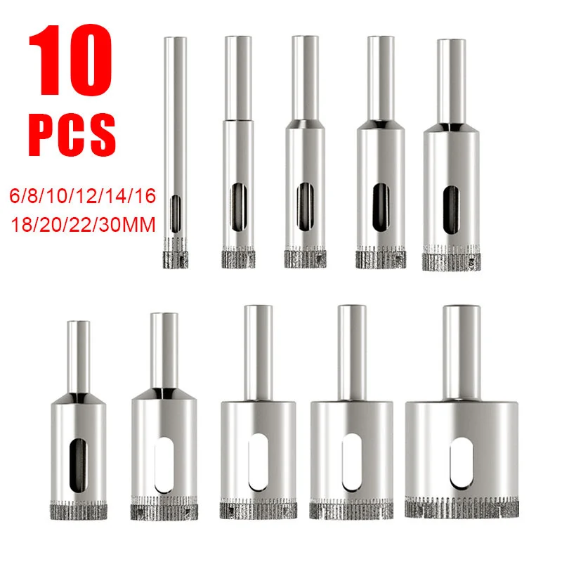 

Tools 6mm-30mm Bit Tile Set Drilling Bits Ceramic Drill Power Diamond Glass Hss Marble Coated For Saw 10pcs Hole