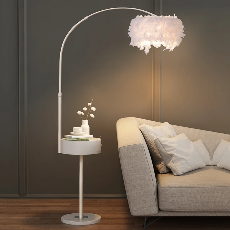 

Nordic Style Table Lamp with Drawer, White and Warm Feather Floor Lamp for Living Room and Princess