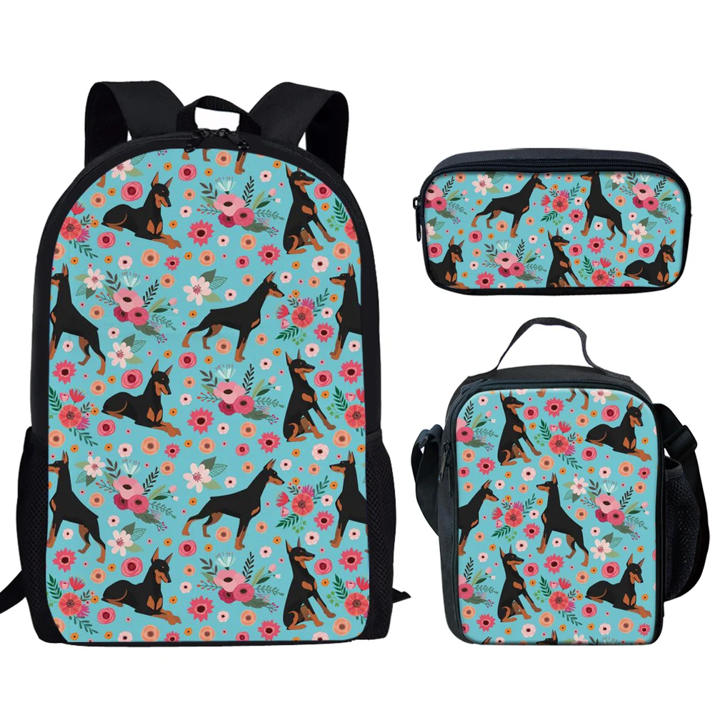 

School Backpack Set Dog&Flower Pattern School Bags Students Schoolbag 3Pcs/Set Kids Bag Rucksack Mochila Escolar