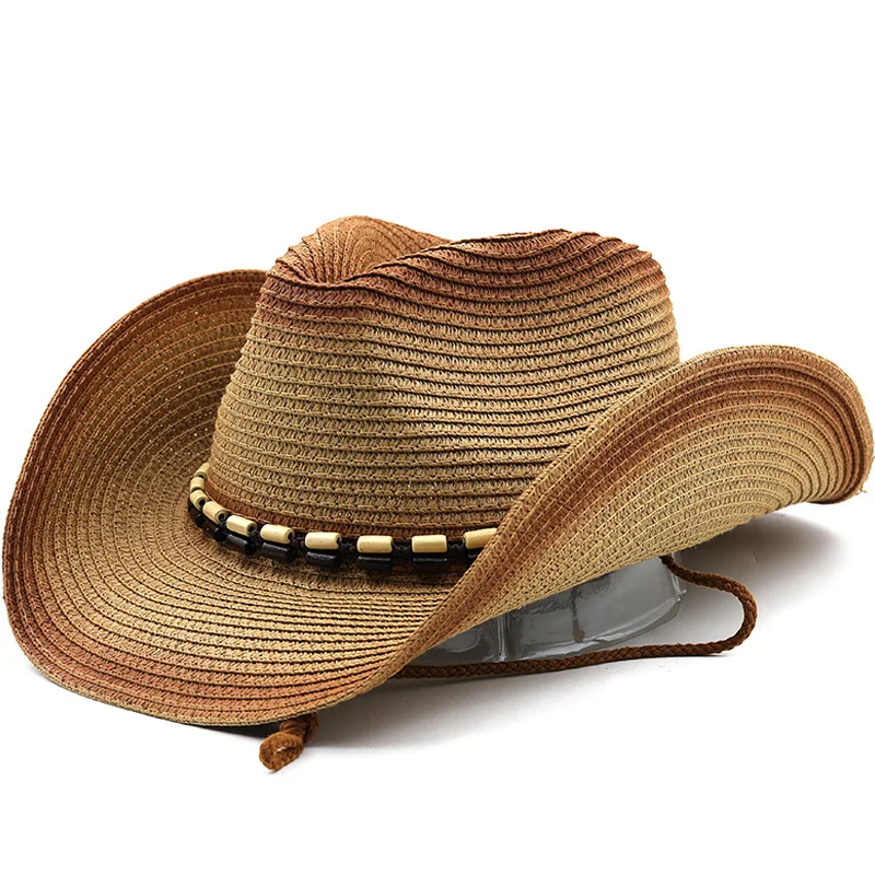 Men cowboy Straw New Hats Summer Women Jazz Hat With Belt Khaki Unisex Hollow Breathable Beach Vintage Male Ladies Fedora Hat