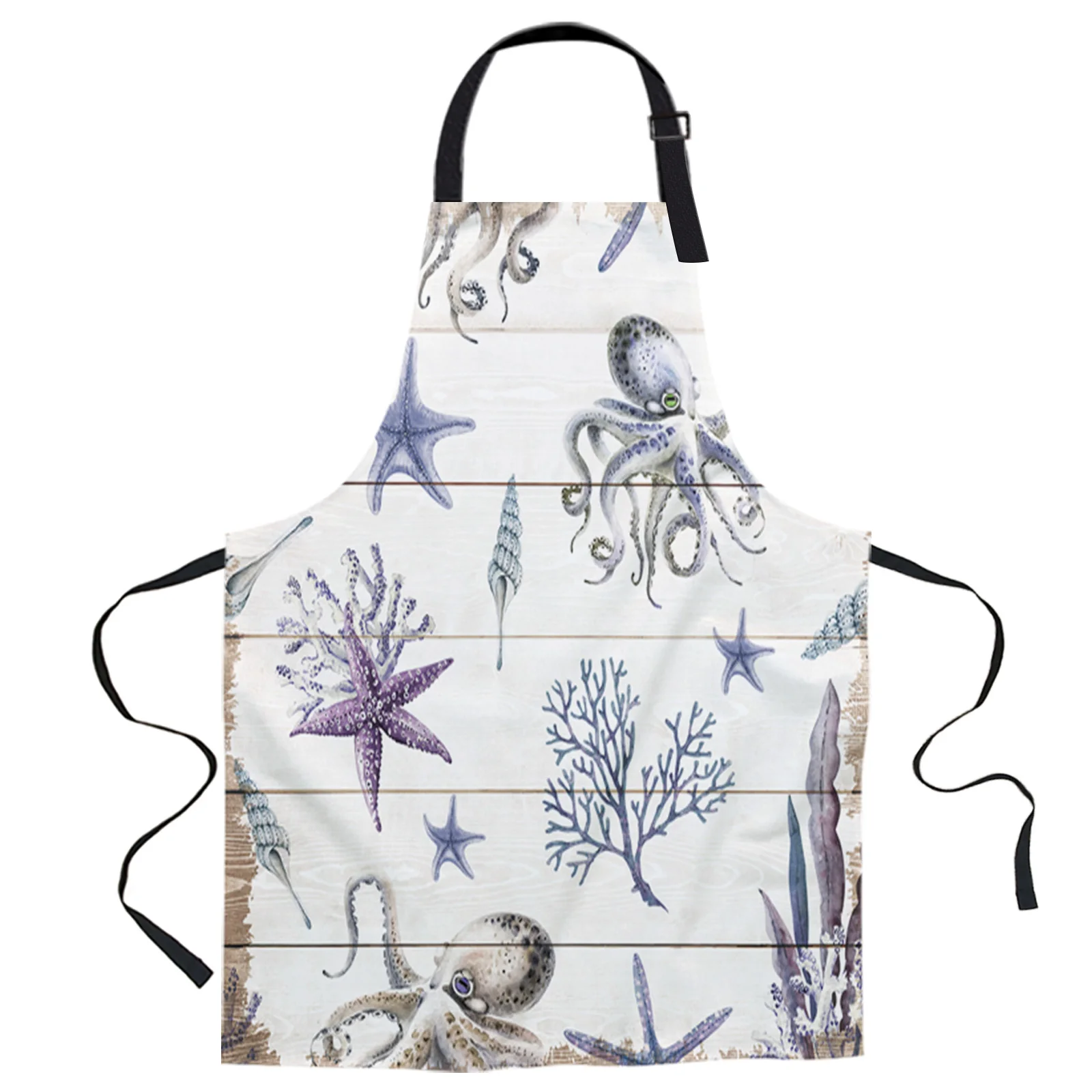 

Summer Starfish Octopus Coral Design Adjustable Canvas Kitchen Coffee Apron Ladies Couple Cooking Dining