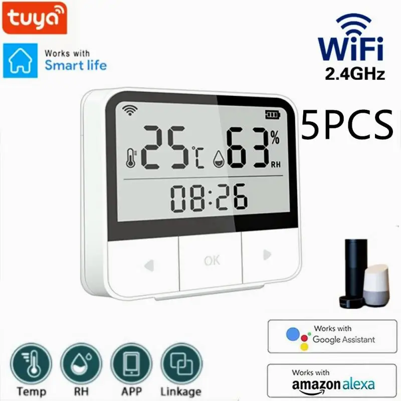 

5PCS Tuya Temperature And Humidity Sensor,smart Home Via Smart Life App Remote Monitoring Voice Control Via Alexa Google Home