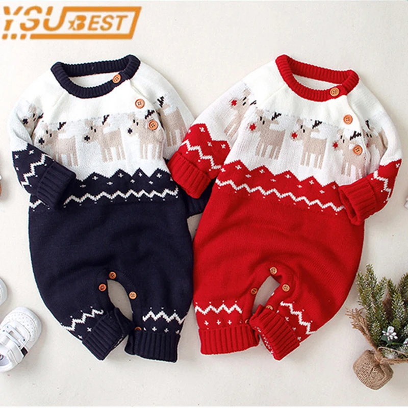 

Knitting Romper Babies Winter Warm Playsuit Rompers Christmas Baby Girl Romper Newborn Boy Girls Deer Outfits Christmas Clothing