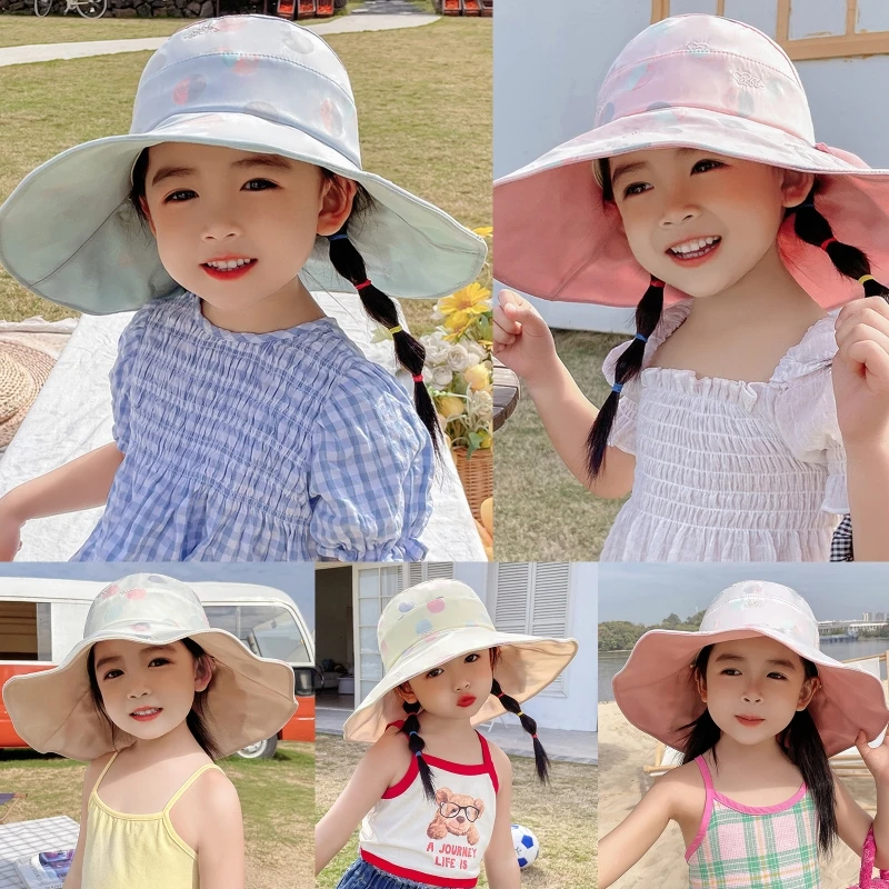 

Q39C Summer Sun Hat Kids Sweet Embroidery Empty Top Hat All-match for Surprise Gift