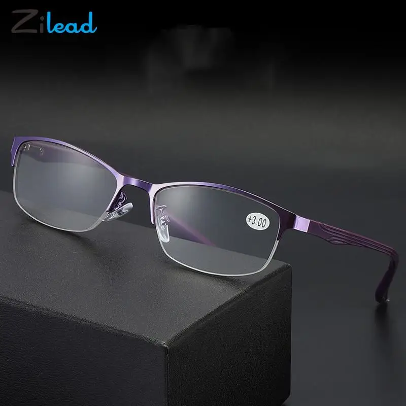 

Очки Zilead для чтения для женщин и студентов, металлическая полуободковая оправа, для дальнозоркости, HD линзы, диоптрии + 1 + 2 + 3 + 4