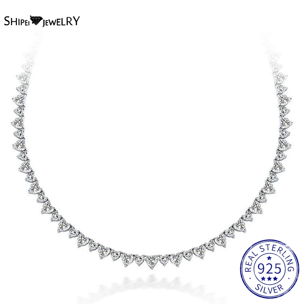 

Shipei 100% 925 Sterling Silver Heart Cut Created Moissanite Gemstone Wedding Engagement Chain Necklace For Women Fine Jewelry