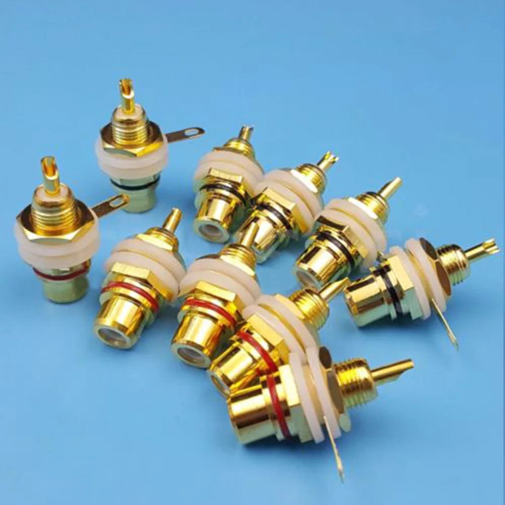 

10pcs RCA Female Jack Plated Rca Connector Gold Panel Mount Chassis Audio Socket Plug Bulkhead White Cycle With Nut Solder Cup