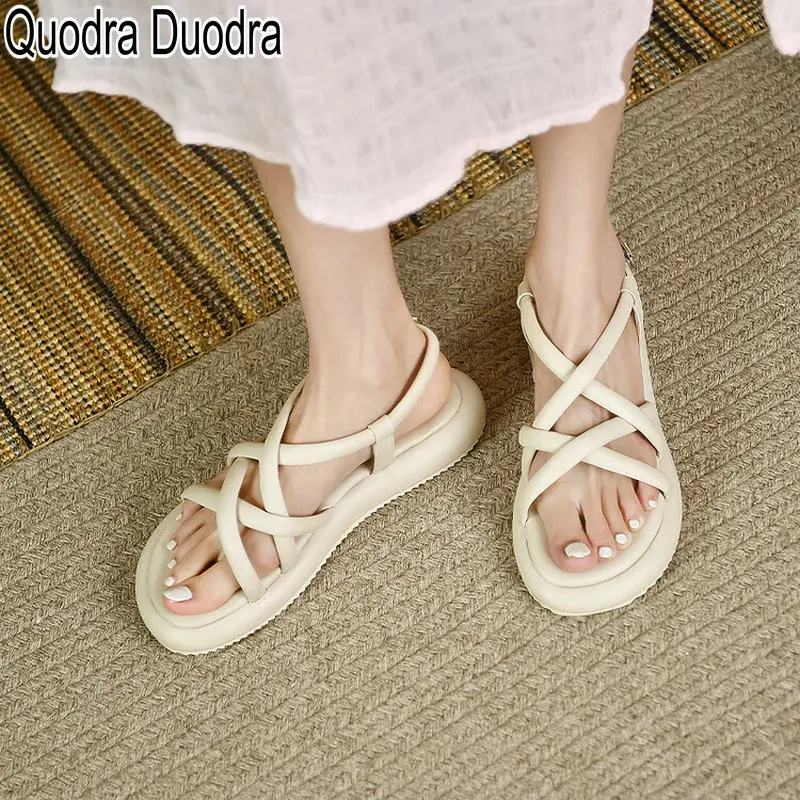 

New Summer Sandal Women Shoes Female Fashion Buckle Ladies Beach Open Toe Solid Casual Soft Flats Big Size 42 2022 Cross-tied
