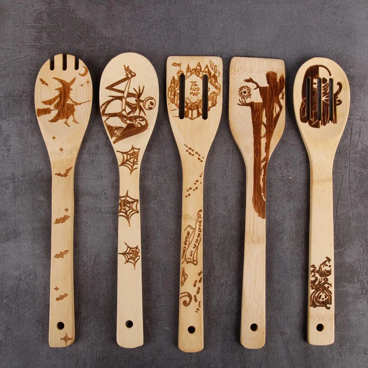 

Bamboo kitchen spatula creative carving patterns stirring spatula cooking spoon spatula six sets