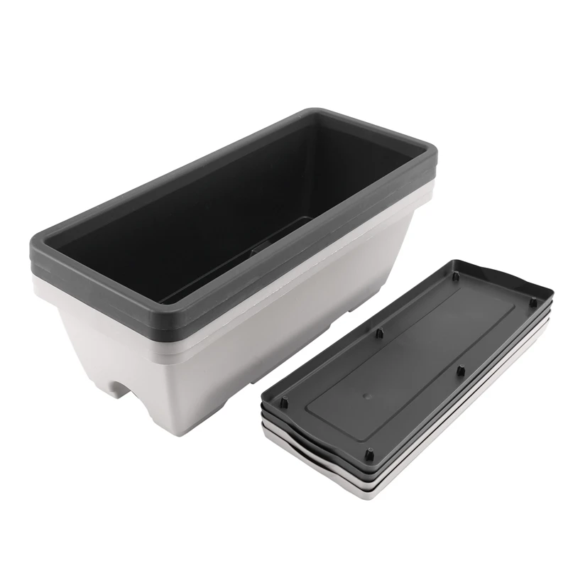 

4 Pack Rectangular Window Box Planters With Trays, Flower Pot Plant Growing Container For Windowsill,Patio,Balcony,Porch