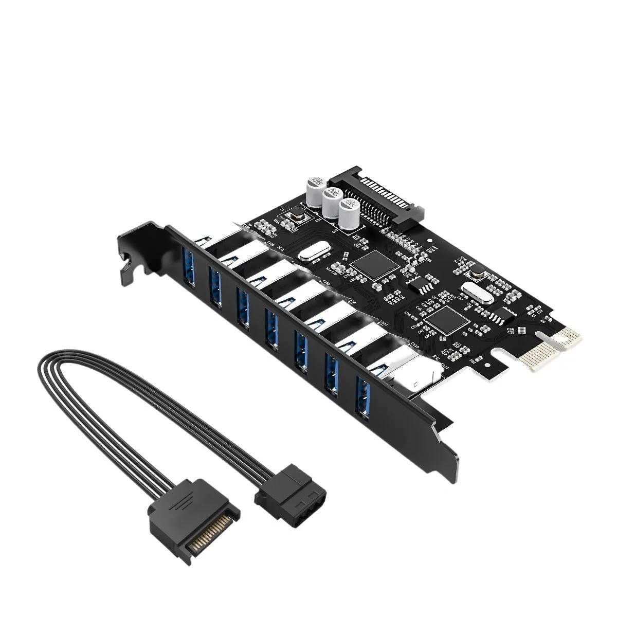 

SuperSpeed 7 Port USB 3.0 PCI-E Express Card with a 15pin SATA Power Connector PCIE Adapt