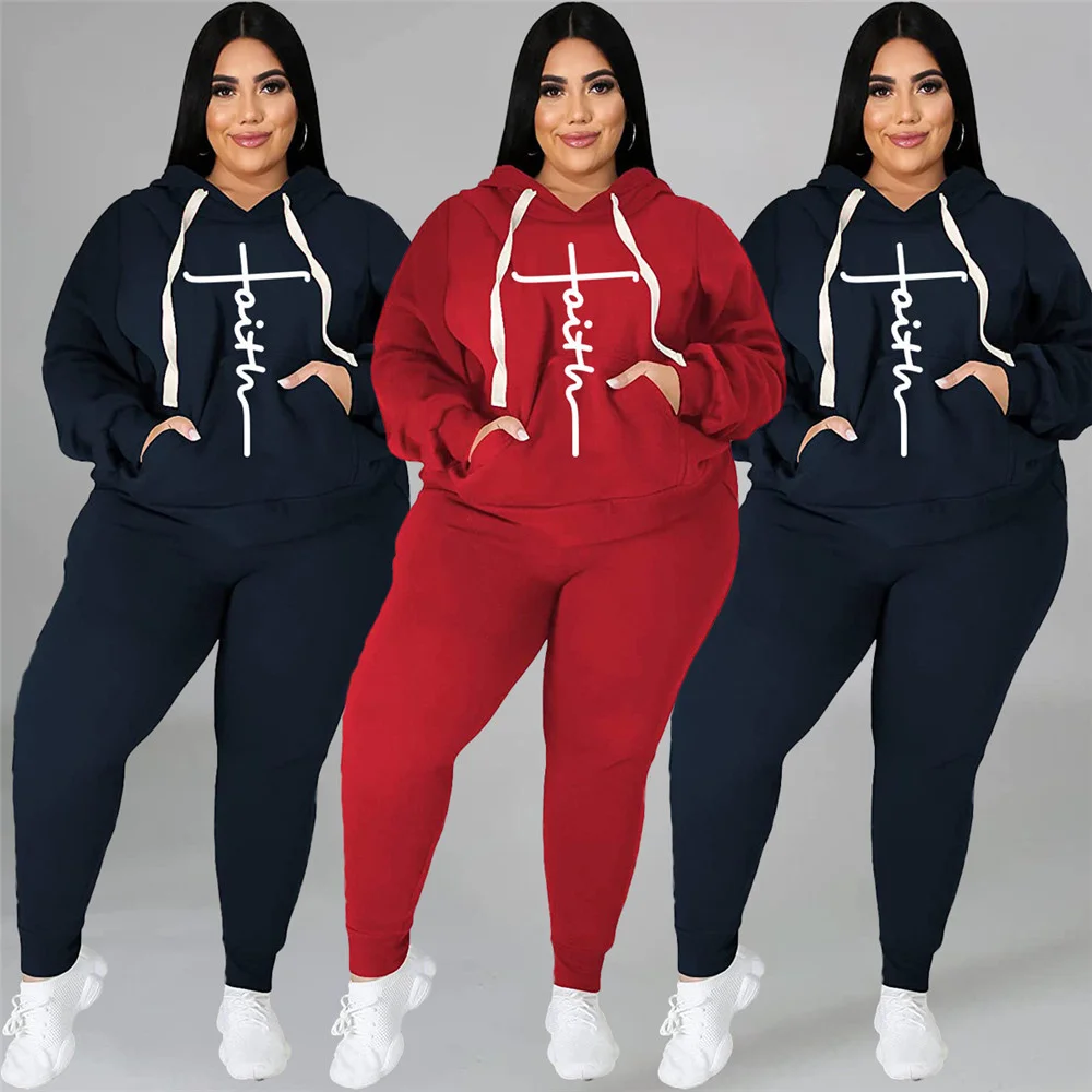 Plus Size Winter Clothes Women 2021 Tracksuit Two Piece Set Hoodie Sweatsuit Sweatshirts Sweatpants Sets Whol 3xl 4xl 5xl 6xl