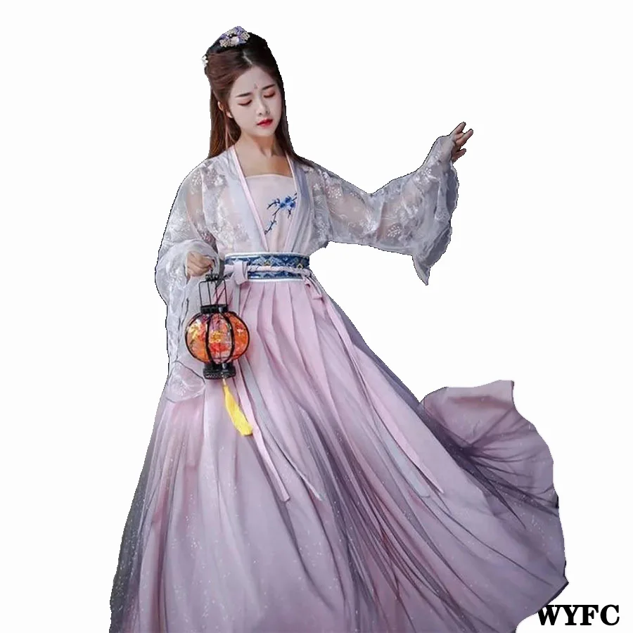 

3Pc Waist-high Skirt Hanfu Suit Female Flower God Fu Canghai Fu Waist Embroidered Skirt Hanfu Women Clothing Show Set BigSleeves