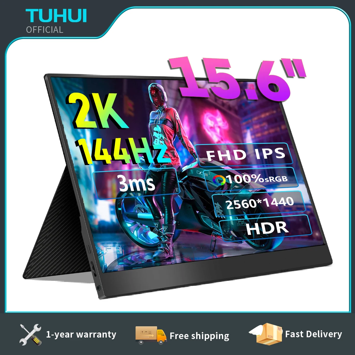 

TUHUI 15.6 Inch 2K Portable Monitor 144Hz 2560*1440 100%sRGB IPS Gaming Display USB C HDMI HDR Screen for Xbox PS4 Switch Laptop